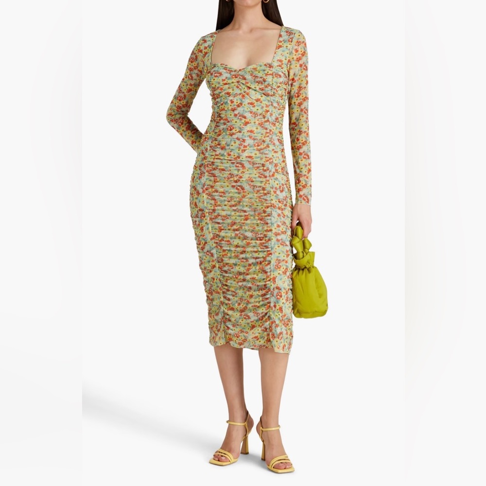 GANNI ~ ruched floral-print dress 40